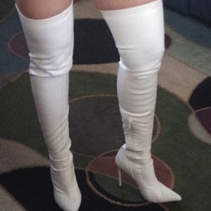 White PU over the knee boots Thigh high boots new women's 9 zipper and stretch